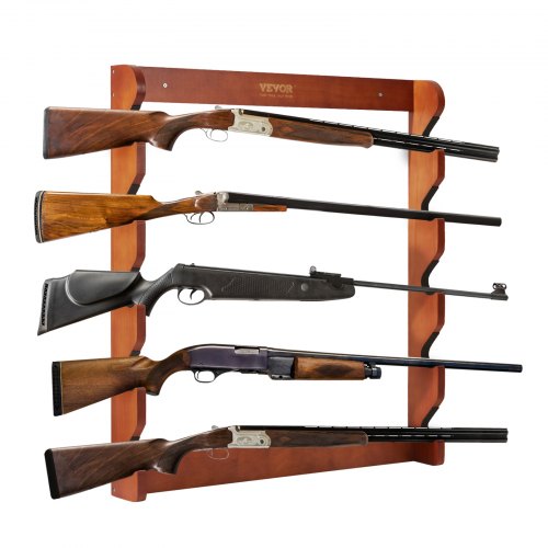 Gun Rack, Wood Gun Rack Wall Mount, Gun Display Rack holds 5 Rifles, Shotguns, 132 lb Heavy Duty Wall Storage Display Rifle Rack with Soft Padding