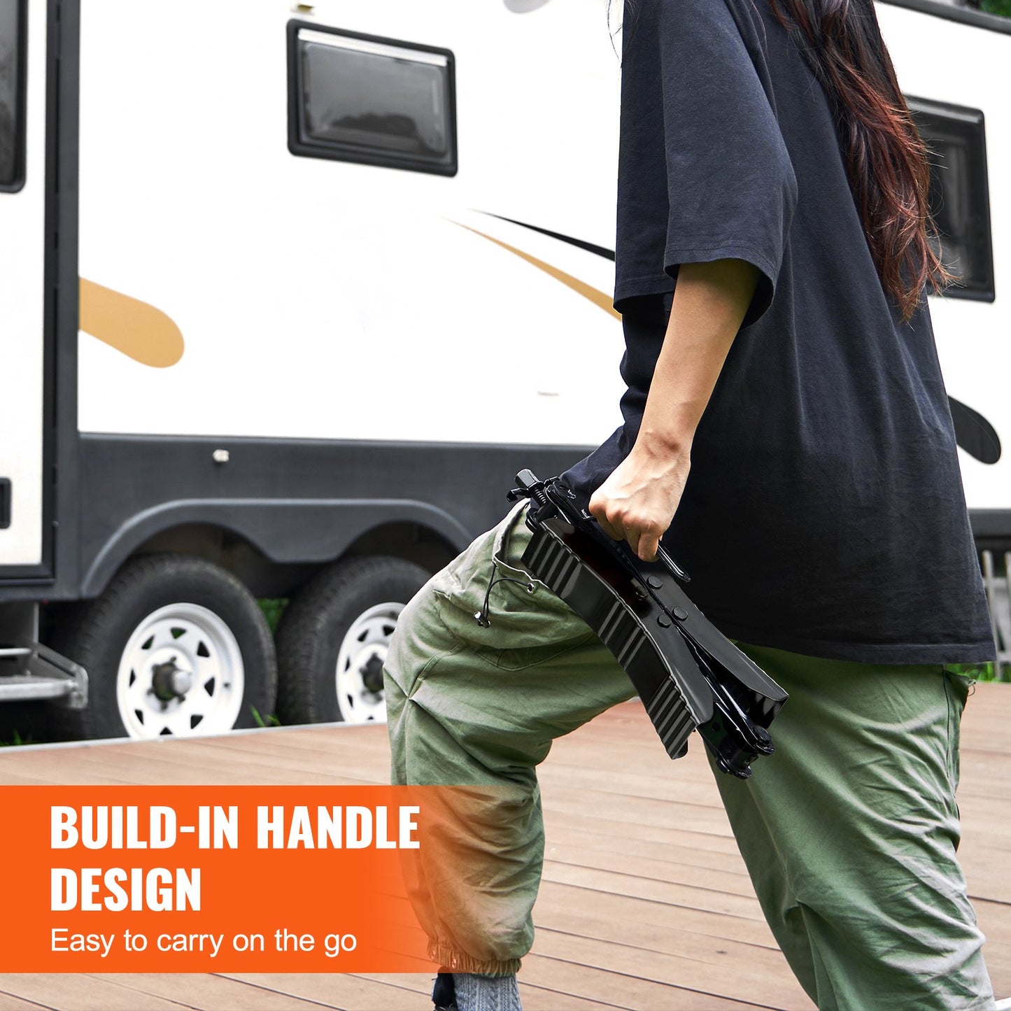 Camper Wheel Chock Stabilizer, Heavy Duty H-shaped RV Tire Locking Chock, Built-in Wrench Fit for 3.5" to 12" Tire Space, 2 Sets of Camper Wheel Chocks with Ratchet Wrench for RV Travel Trailer