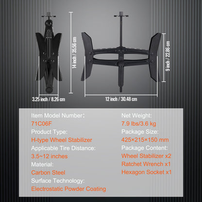 Camper Wheel Chock Stabilizer, Heavy Duty H-shaped RV Tire Locking Chock, Built-in Wrench Fit for 3.5" to 12" Tire Space, 2 Sets of Camper Wheel Chocks with Ratchet Wrench for RV Travel Trailer