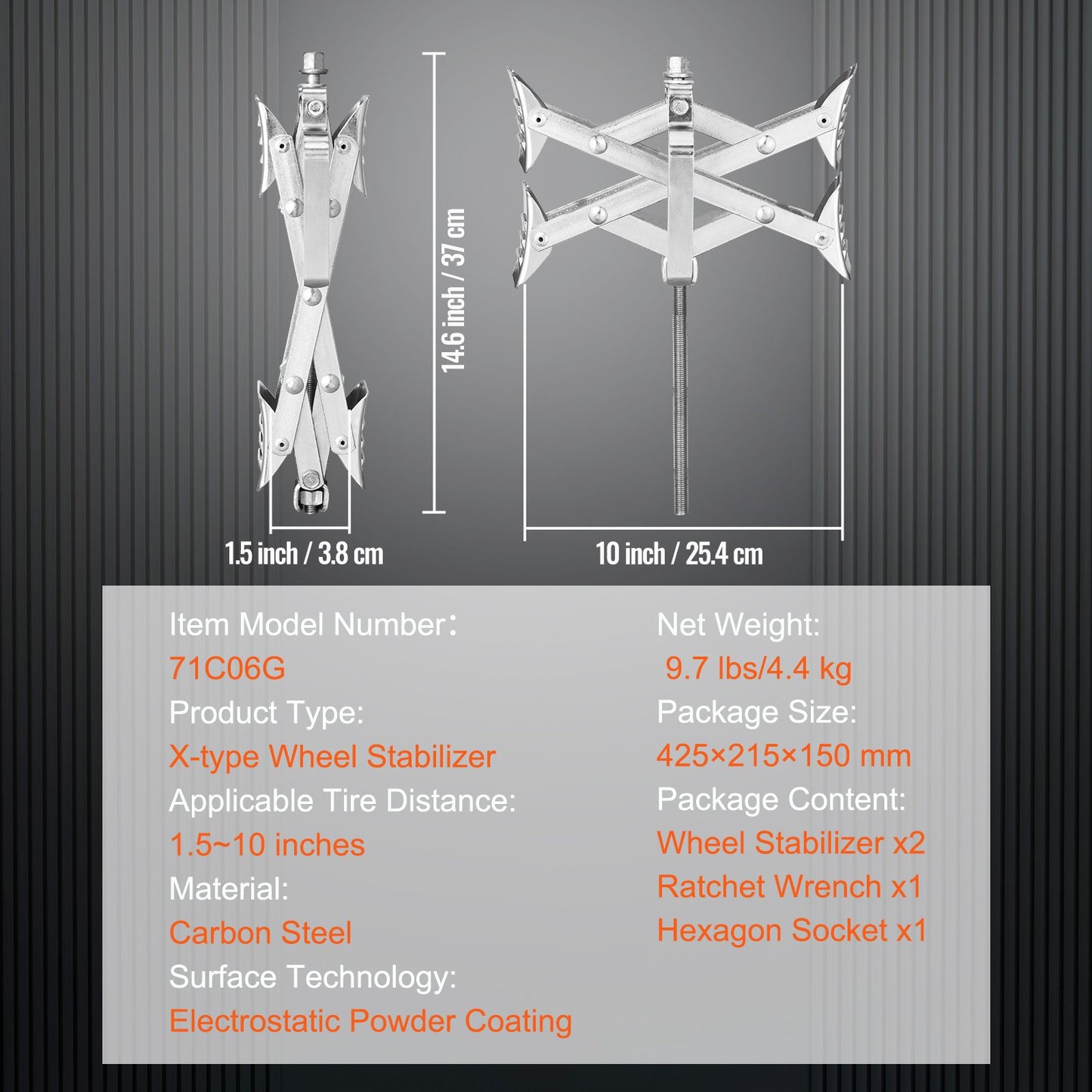 Hjulkloss för husbilar, X-formad hjulkloss för husbilar, passar för däckutrymme på 1,5" till 10", 2 uppsättningar hjulklossar med spärrnyckel och förvaringsväska för husbilar, husvagnar, lastbilar