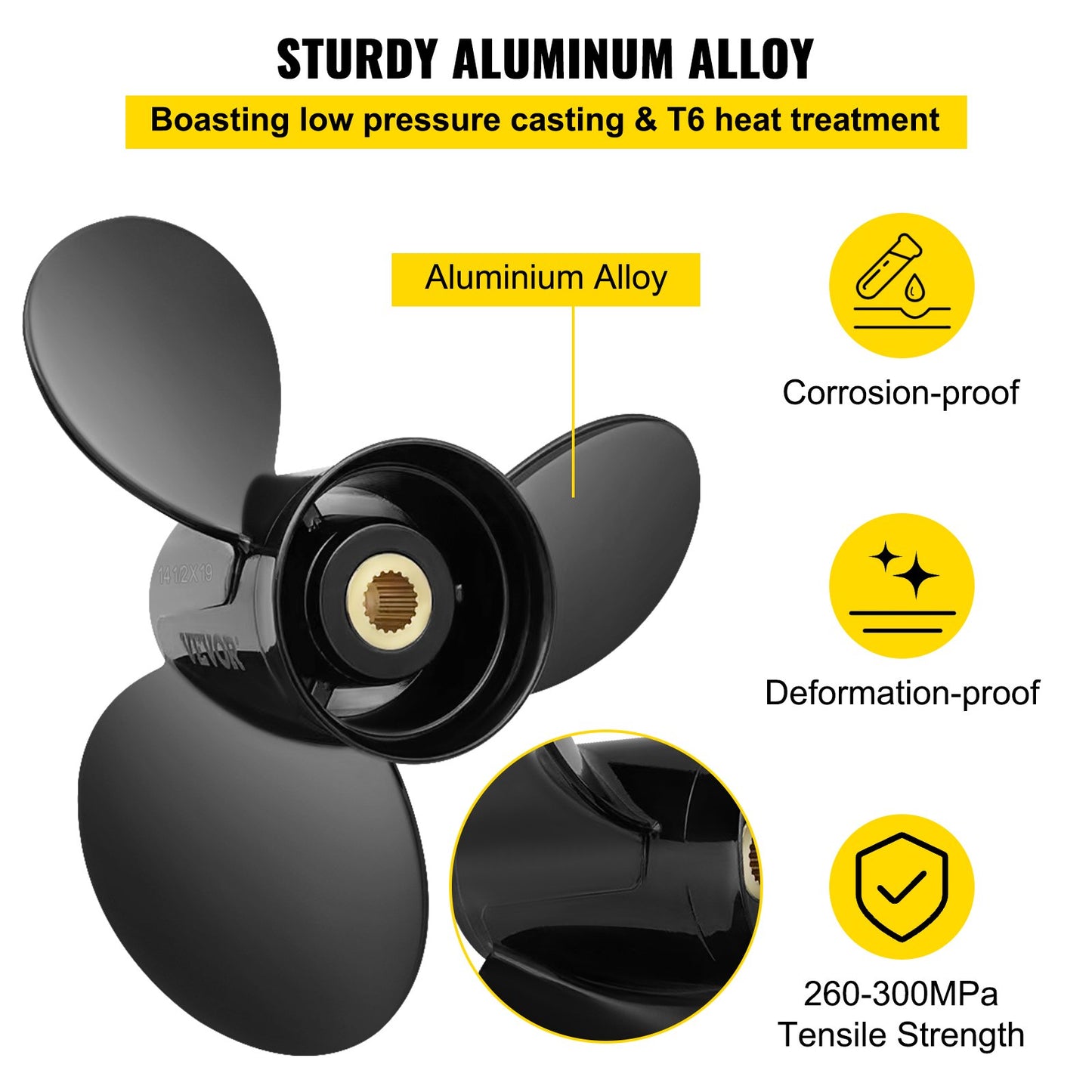 Utombordspropeller, ersätter OEM 3817468, 3-bladig 14,5" x 19" aluminiumbåtspropeller, kompatibel med Volvo Penta SX Drive alla modeller, med 19-tandade splines, höger