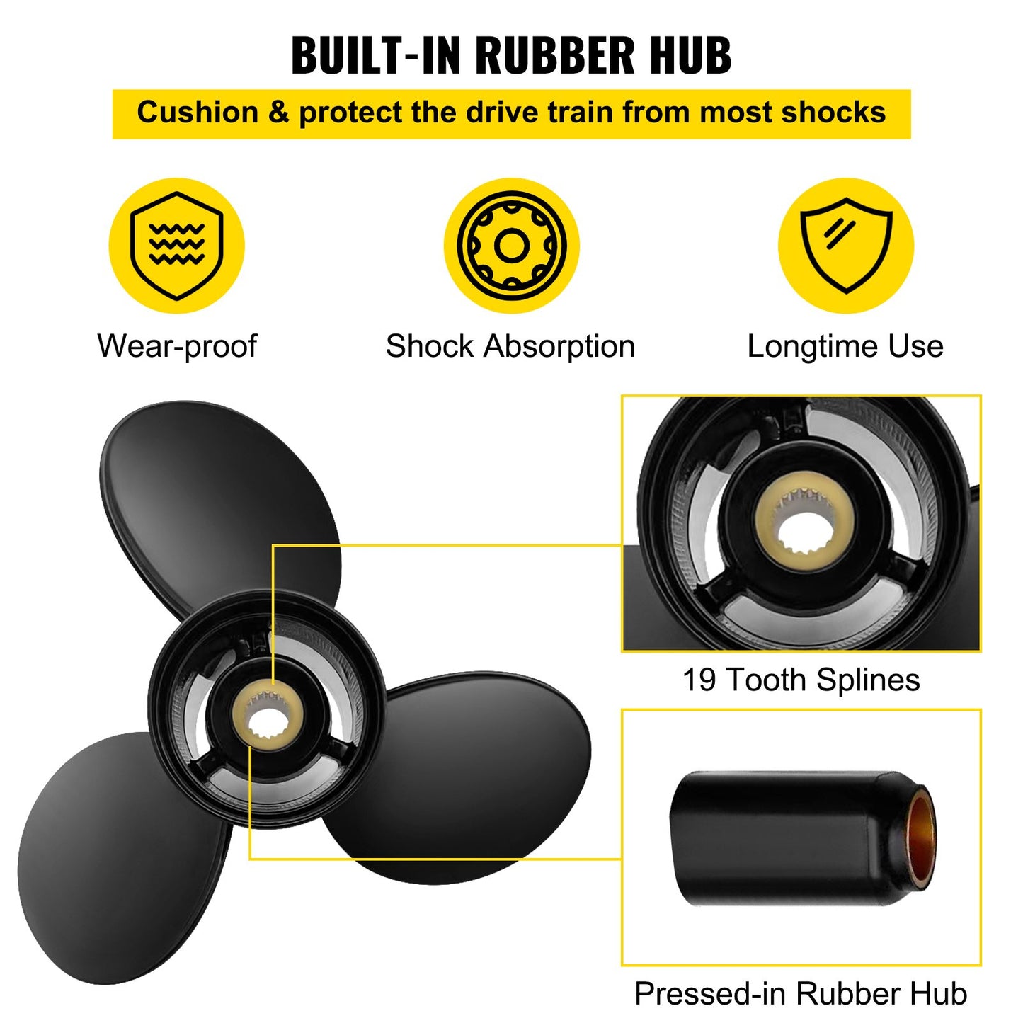 Utombordspropeller, ersätter OEM 3817469, 3-bladig 14 1/4 x 21 aluminiumbåtpropeller, kompatibel med Volvo Penta SX Drive alla modeller, med 19-tandade splines, höger