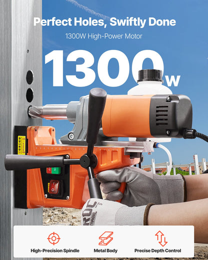 Magnetborrmaskin, 1300W motor, 1,6 tum borrdiameter, 2810 lbf bärbar elektrisk magnetborrpress, 810 varv/min tomgångshastighet, borrmaskin för metallytor, industri och heminredning