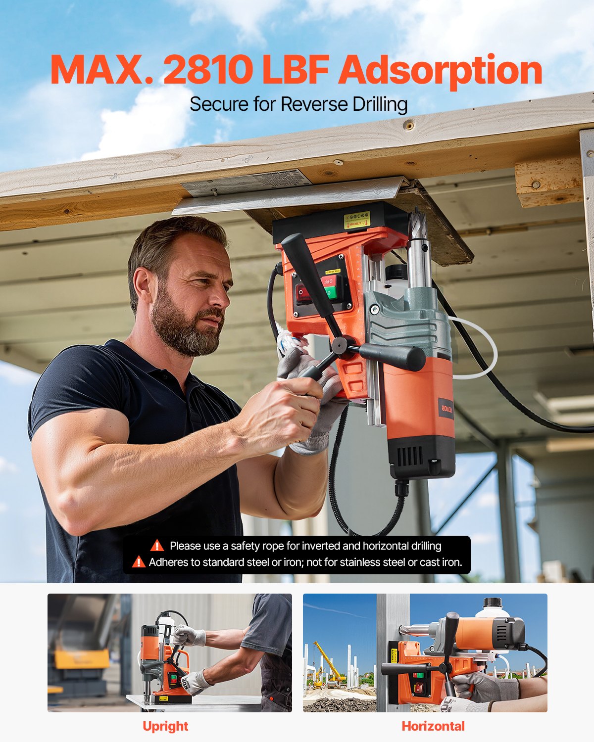 Magnetborrmaskin, 1300W motor, 1,6 tum borrdiameter, 2810 lbf bärbar elektrisk magnetborrpress, 810 varv/min tomgångshastighet, borrmaskin för metallytor, industri och heminredning