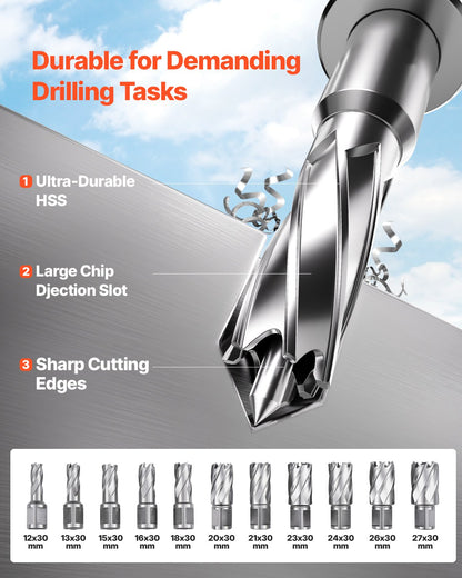 Magnetic Drill, 1400W Motor 1.6 in Boring Diameter, 2810 lbf Portable Electric Mag Drill Press, with 11 Coring Bits, 800 RPM Speed, Drilling Machine for Metal Surface, Home Improvement Industry