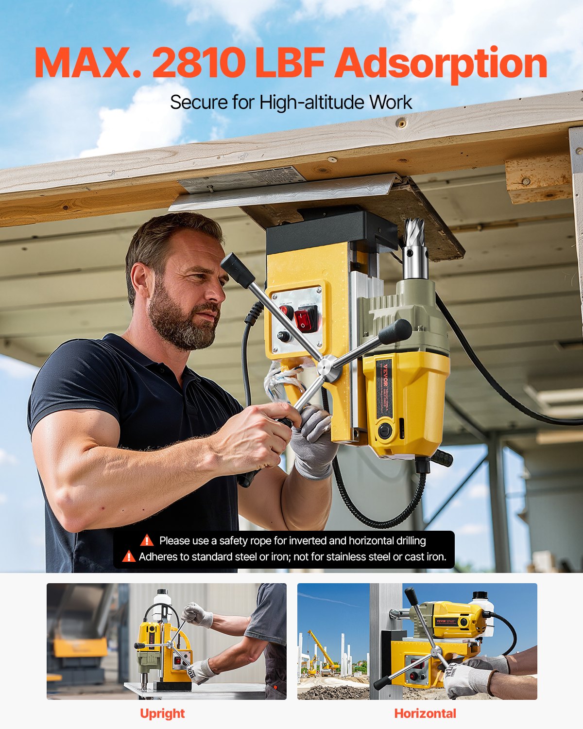 Magnetic Drill, 1400W Motor 1.6 in Boring Diameter, 2810 lbf Portable Electric Mag Drill Press, with 11 Coring Bits, 800 RPM Speed, Drilling Machine for Metal Surface, Home Improvement Industry