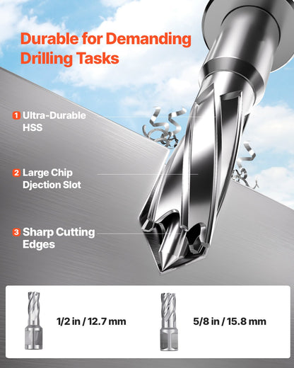 Magnetic Drill, 1200W Motor 1.6 in Boring Diameter, 2810 lbf Electric Mag Drill Press, with 2 Coring Bits, Variable Speed, Drilling Machine for Metal Surface, Home Improvement Industry, Yellow