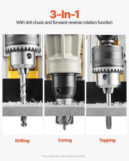 Magnetborrmaskin, 1400W motor, 2 tum borrdiameter, 2878 lbf elektrisk magnetborrpress, med 6 kärnborrar, variabel hastighet, borrmaskin för metallytor, heminredningsindustrin, gul