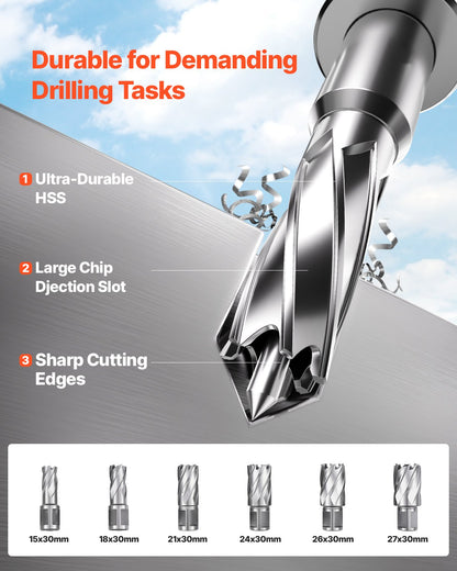 Magnetborrmaskin, 1400W motor, 2 tum borrdiameter, 2878 lbf elektrisk magnetborrpress, med 6 kärnborrar, variabel hastighet, borrmaskin för metallytor, heminredningsindustrin, gul