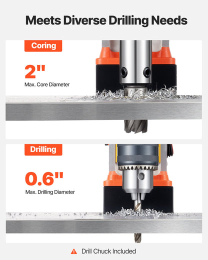 Magnetisk borrpress, 1350 W, 50 mm borrdiameter, 12500N bärbar magnetborrpress, 0–800 varv/min justerbar hastighet, med Weldon-skaft, för metallytor, industri och heminredning