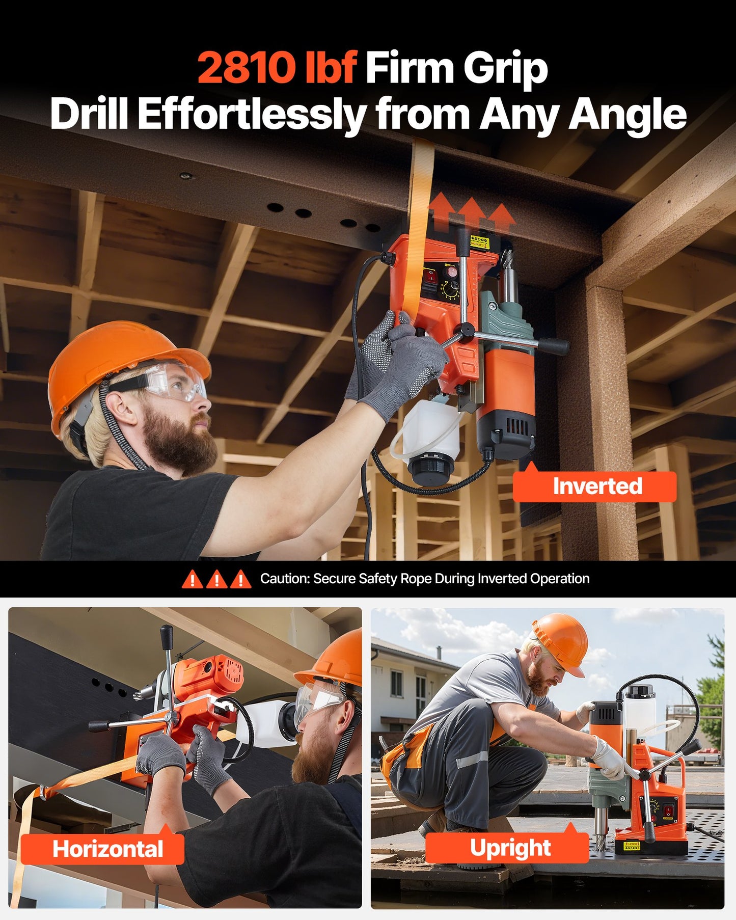 Magnetisk borrpress, 1350 W, 50 mm borrdiameter, 12500N bärbar magnetborrpress, 0–800 varv/min justerbar hastighet, med Weldon-skaft, för metallytor, industri och heminredning