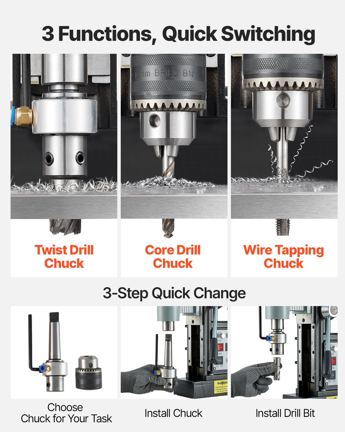 Magnetic Drill Press, 1500 W, 60 mm Boring Diameter, 13000N Power Mag Drill Press, 0-600 RPM Adjustable Speed, Morse Taper, M3-M16 Tapping, for Metal Surface, Industrial and Home Improvement