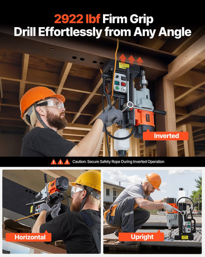 Magnetic Drill Press, 1500 W, 60 mm Boring Diameter, 13000N Power Mag Drill Press, 0-600 RPM Adjustable Speed, Morse Taper, M3-M16 Tapping, for Metal Surface, Industrial and Home Improvement