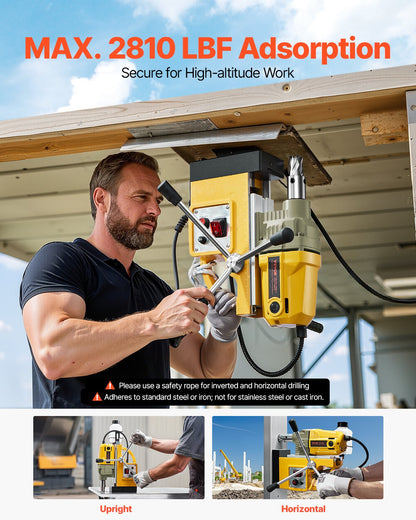 Magnetborrmaskin, 1400W motor, 1,6 tum borrdiameter, 2810 lbf bärbar elektrisk magnetborrpress, 800 varv/min tomgångshastighet, borrmaskin för metallytor, industri och heminredning