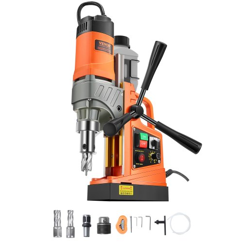 Magnetic Drill, 1450W Motor 1.6 in Boring Diameter, 2810 lbf Portable Electric Mag Drill Press, with 2 Coring Bits, Variable Speed, Drilling Machine for Metal Surface, Home Improvement Industry