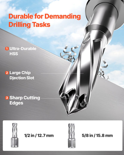 Magnetic Drill, 1450W Motor 1.6 in Boring Diameter, 2810 lbf Portable Electric Mag Drill Press, with 2 Coring Bits, Variable Speed, Drilling Machine for Metal Surface, Home Improvement Industry
