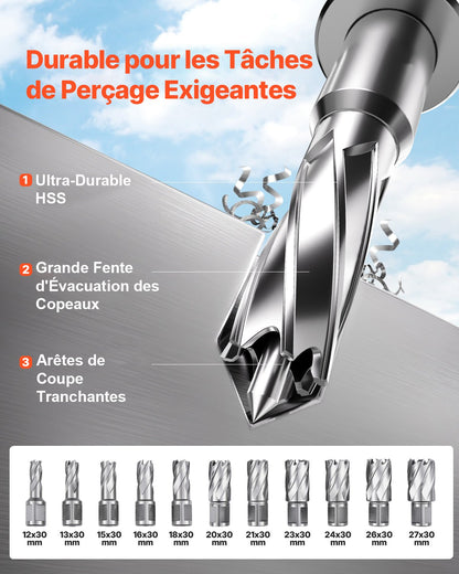 Magnetborrmaskin, 1450W motor, 1,6 tum borrdiameter, 2810 lbf bärbar elektrisk magnetborrpress, med 11 kärnborrar, 850 varv/min hastighet, borrmaskin för metallytor, heminredningsindustrin