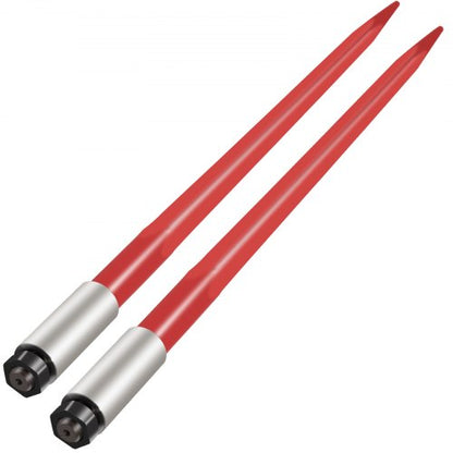 Pair Hay Spear 39" Bale Spear 3000 lbs Capacity, Bale Spike Quick Attach Square Hay Bale Spears 1 3/4", Red Coated Bale Forks, Bale Hay Spike with Hex Nut & Sleeve for Buckets Tractors Loaders