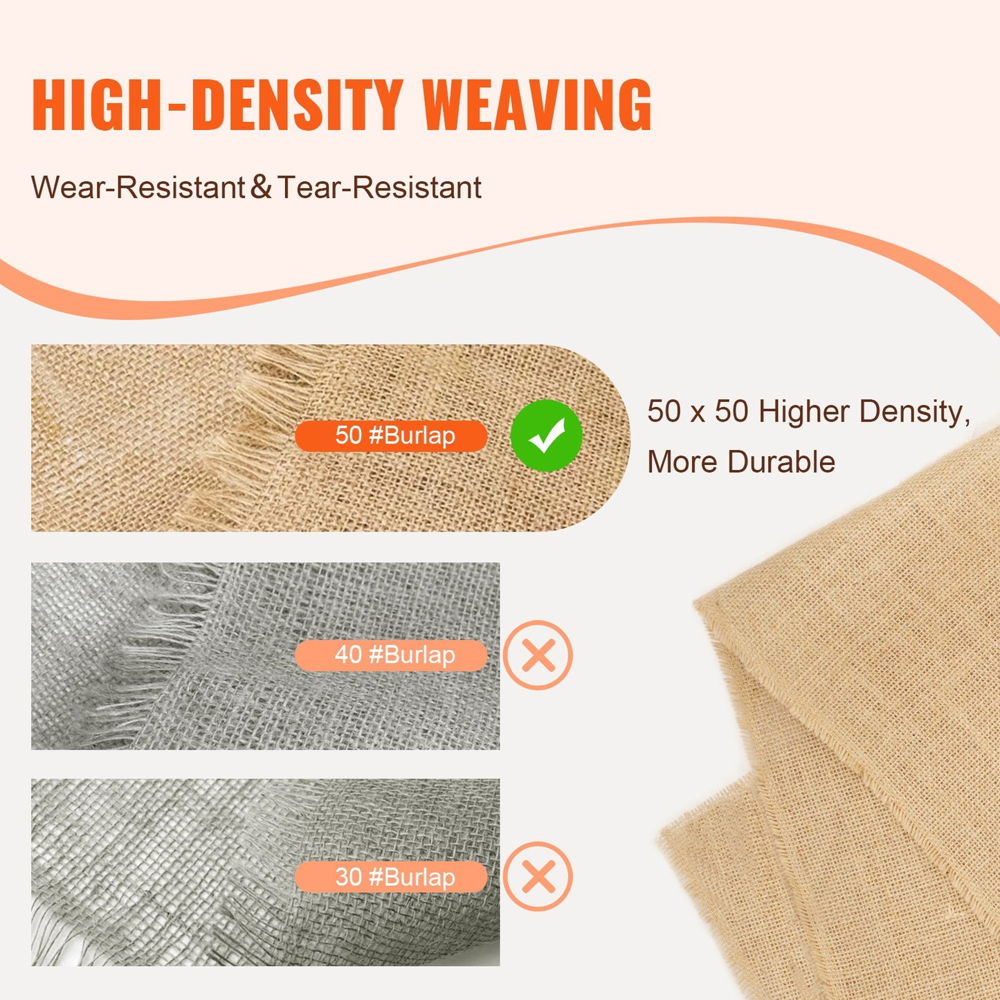 Rulle av säckväv, 40” x 30 ft och 50 x 50 högdensitets breda naturliga säckvävrullar, jutetyg, rulle av säckväv för träd, för dekoration, hantverk, bröllop, trädgårdsskötsel, växt- och trädvintertäckning