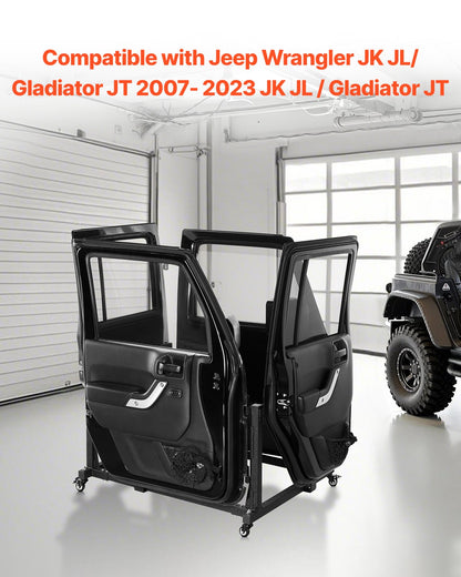 Jeep Door Storage Cart, 4 Doors Moveable Storage Cart Rack with Thickened Rubber Cushion, Sturdy Car Door Holder Cart Fit for Jeep Wrangler JK JL/Gladiator JT 2007- 2023 JK JL / Gladiator JT