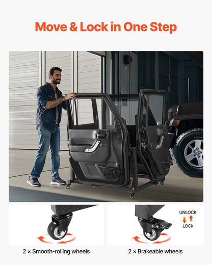 Jeep Door Storage Cart, 4 Doors Moveable Storage Cart Rack with Thickened Rubber Cushion, Sturdy Car Door Holder Cart Fit for Jeep Wrangler JK JL/Gladiator JT 2007- 2023 JK JL / Gladiator JT