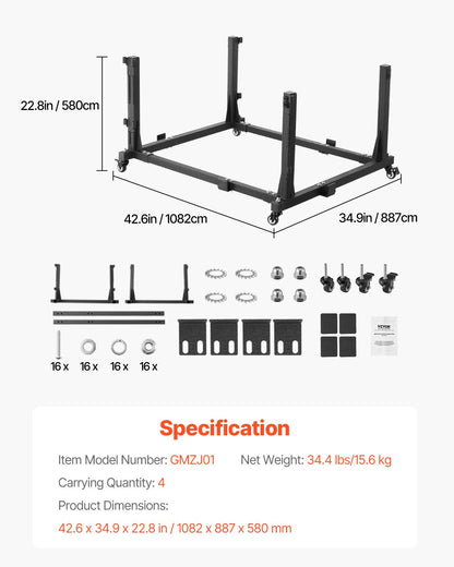 Jeep Door Storage Cart, 4 Doors Moveable Storage Cart Rack with Thickened Rubber Cushion, Sturdy Car Door Holder Cart Fit for Jeep Wrangler JK JL/Gladiator JT 2007- 2023 JK JL / Gladiator JT
