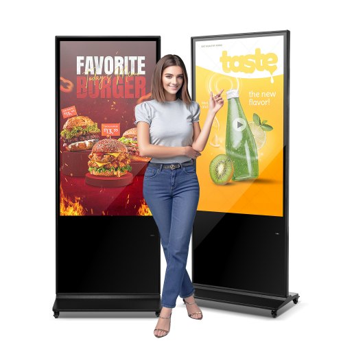 55 Inch Digital Signage Display, Touchscreen Digital Kiosk, Indoor Floor Standing Kiosk Display, 4K UHD LCD Screen, 2GB RAM & 32GB ROM, with WiFi HDMI/USB Input, Commercial Advertising Display