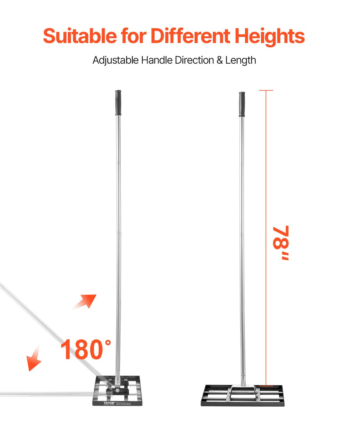 Lawn Leveling Rake, Lawn Leveler with 78 in Handle, 17x10 in Ground Plate, Rust-Resistant Carbon Steel Soil Leveler, 5 Heights Adjustable, Effort Saving Lawn Leveling Tool for Yard Golf Court