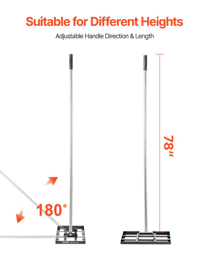 Lawn Leveling Rake, Lawn Leveler with 78 in Handle, 17x10 in Ground Plate, Rust-Resistant Carbon Steel Soil Leveler, 5 Heights Adjustable, Effort Saving Lawn Leveling Tool for Yard Golf Court