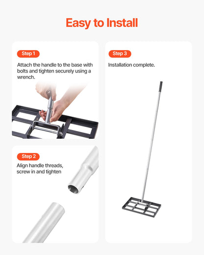 Gräsmattajämnare, gräsmattajämnare med 78 tums handtag, 17x10 tums markplatta, rostbeständig jordjämnare i kolstål, justerbar i 5 höjder, kraftbesparande gräsmattajämnare för golfbana på gården