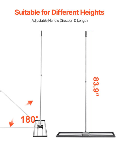 Lawn Leveling Rake, Lawn Leveler with 83.9 in Handle, 48x10 in Ground Plate, Rust-Resistant Carbon Steel Soil Leveler, 2 Heights Adjustable, Effort Saving Lawn Leveling Tool for Yard Golf Court