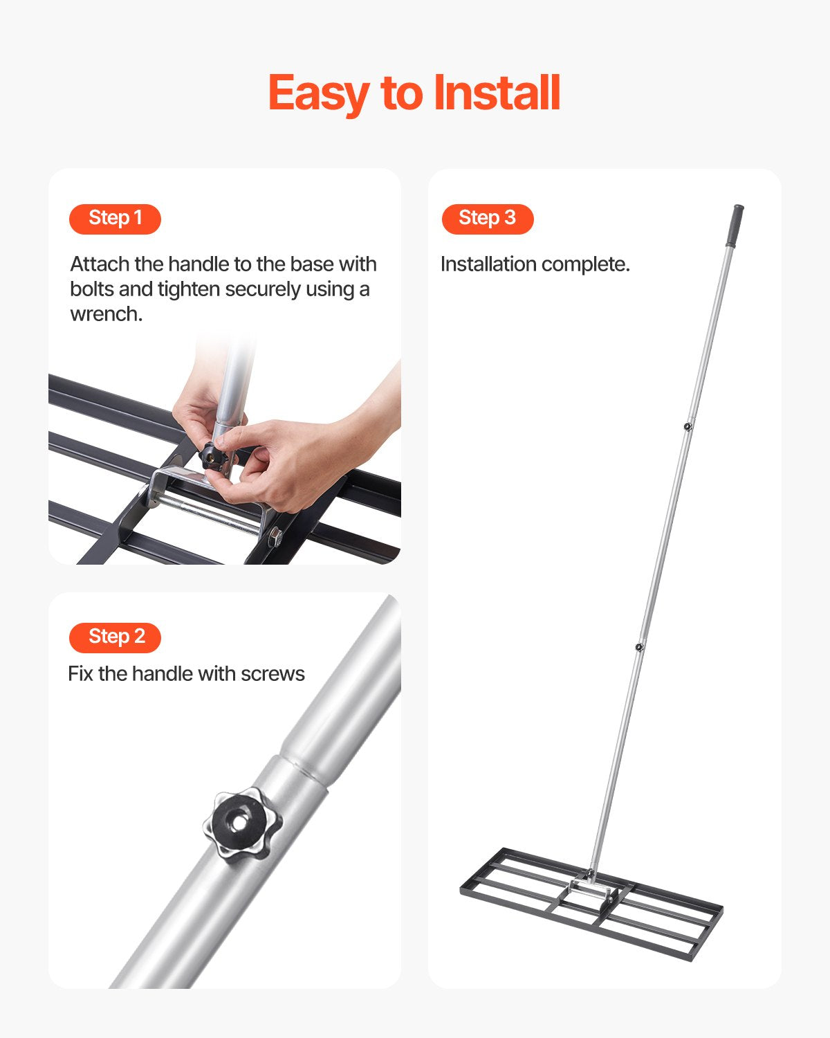 Lawn Leveling Rake, Lawn Leveler with 83.9 in Handle, 30x10 in Ground Plate, Rust-Resistant Carbon Steel Soil Leveler, 3 Heights Adjustable, Effort Saving Lawn Leveling Tool for Yard Golf Court