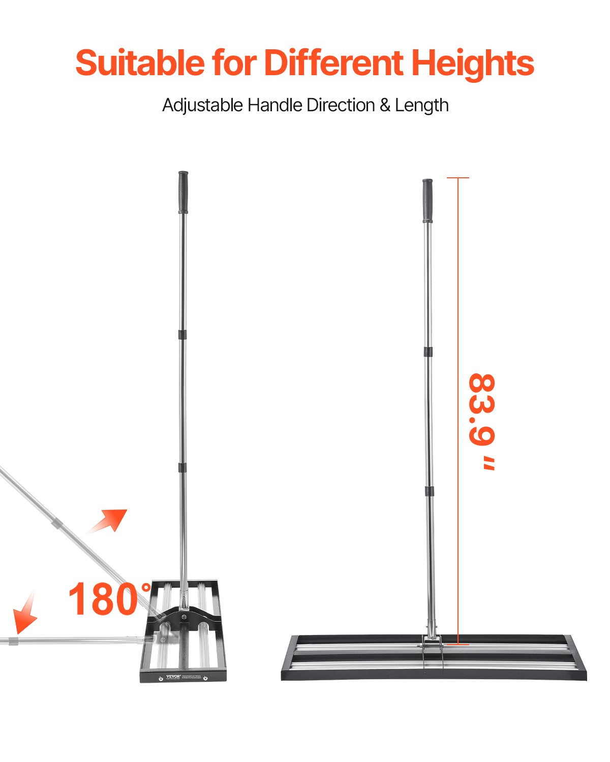 Lawn Leveling Rake, Lawn Leveler with 83.9 in Adjustable Handle, 36x10 in Ground Plate, Heavy Duty & Rust-Resistant Metal Soil Leveler, Effort Saving Lawn Leveling Tool for Yard Golf Court