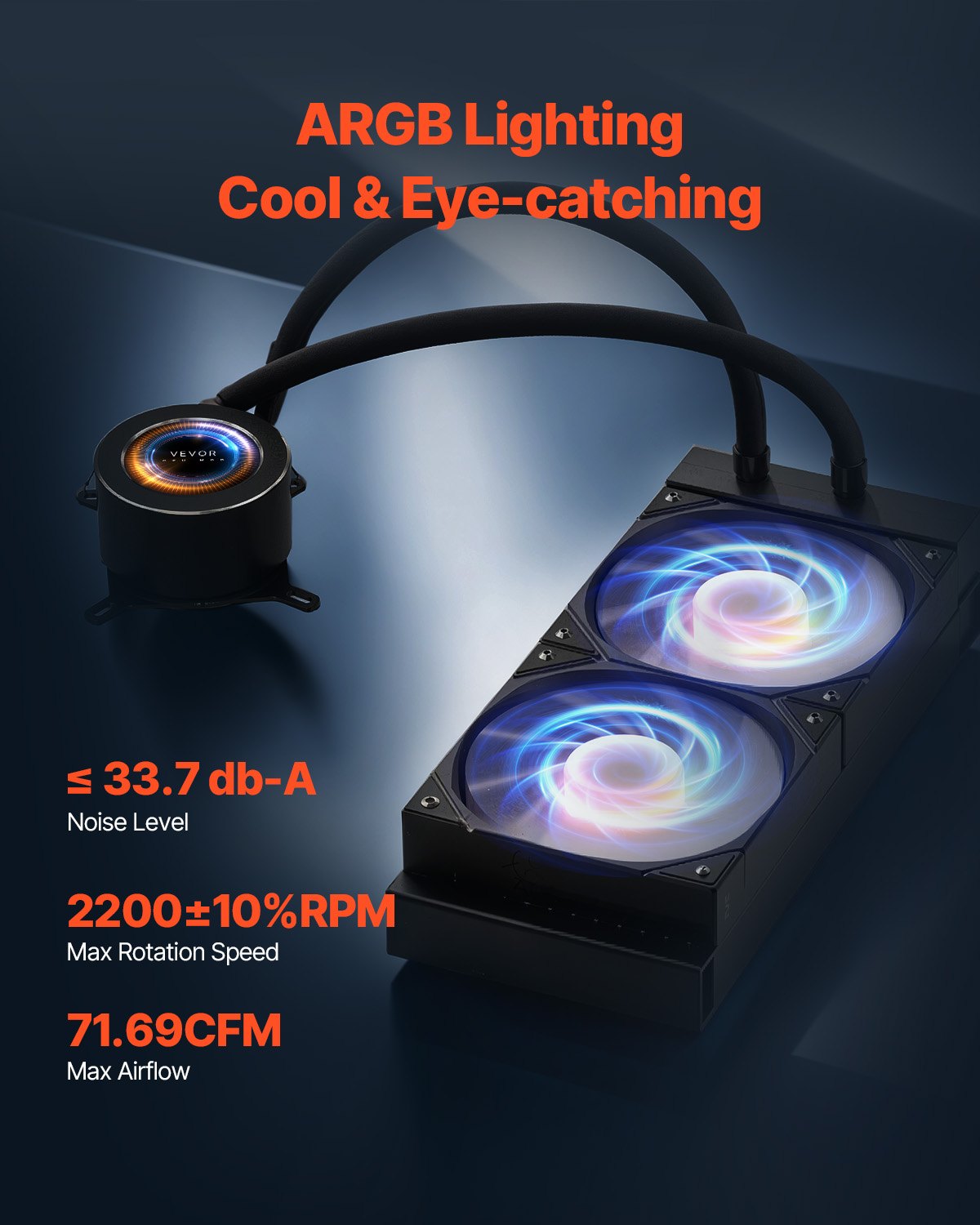CPU Liquid Cooler, AIO CPU Water Cooler - 120mm PWN Fans & Pump, Customizable Black PC Liquid Cooler with 2.1" LCD Display & ARGB light, for Intel 115X/1366/2011/1700/1200, AMD AM4/AM5