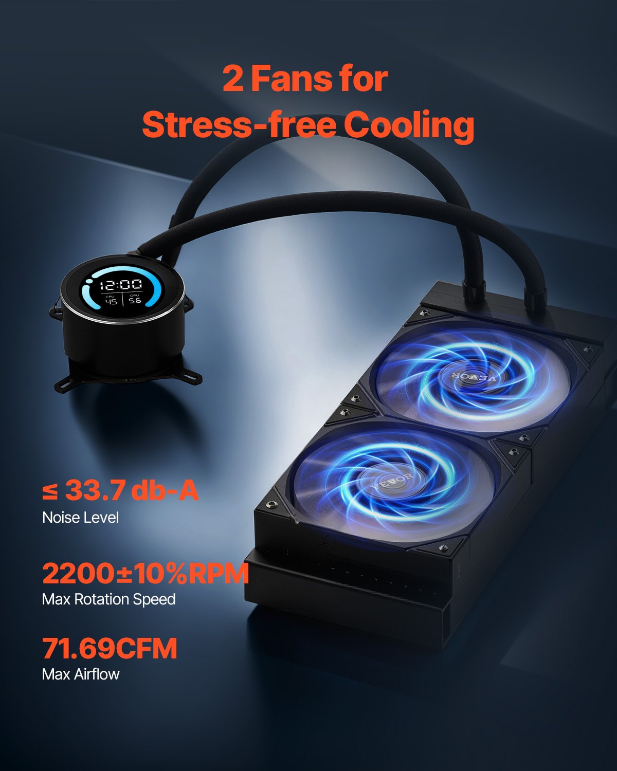 CPU Liquid Cooler, AIO CPU Water Cooler - 120mm PWN Fans, Pump, 1.8" Display, Max. 2200RPM CPU Cooling Fan, Efficient Black PC Water Cooler for Intel 115X/1366/2011/1700/1200, AMD AM4/AM5