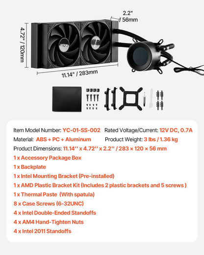 CPU Liquid Cooler, AIO CPU Water Cooler - 120mm PWN Fans, Pump, 1.8" Display, Max. 2200RPM CPU Cooling Fan, Efficient Black PC Water Cooler for Intel 115X/1366/2011/1700/1200, AMD AM4/AM5