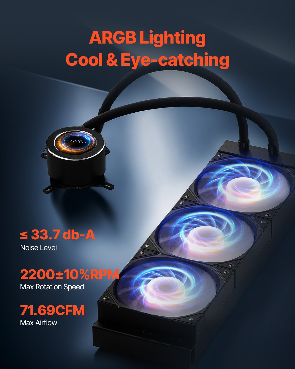 CPU Liquid Cooler, AIO CPU Water Cooler - 3 x 120mm PWN Fans & Pump, Customizable Black PC Liquid Cooler with 2.1" LCD Display & ARGB light, for Intel 115X/1366/2011/1700/1200, AMD AM4/AM5