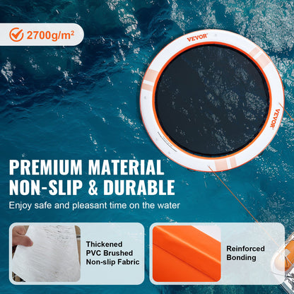 Inflatable Floating Dock, ø10FT Inflatable Dock Platform with ø8FT Trampoline Mesh Pool, Non-Slip Floating Platform Water Mat with Portable Bag & Detachable Ladder for Pool Beach Relaxation