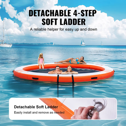 Inflatable Floating Dock, ø10FT Inflatable Dock Platform with ø8FT Trampoline Mesh Pool, Non-Slip Floating Platform Water Mat with Portable Bag & Detachable Ladder for Pool Beach Relaxation