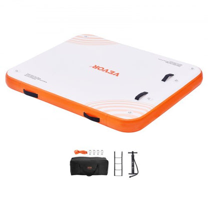 Inflatable Floating Dock, 6 x 5FT Inflatable Dock Platform, Non-Slip Water Floating Dock Mat with Portable Carrying Bag & Detachable Ladder, Floating Platform Island Raft for Pool Beach Ocean