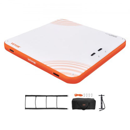 Inflatable Floating Dock,7 x 7FT Inflatable Dock Platform, Non-Slip Water Floating Dock Mat with Portable Carrying Bag & Detachable Ladder, Floating Platform Island Raft for Pool Beach Ocean
