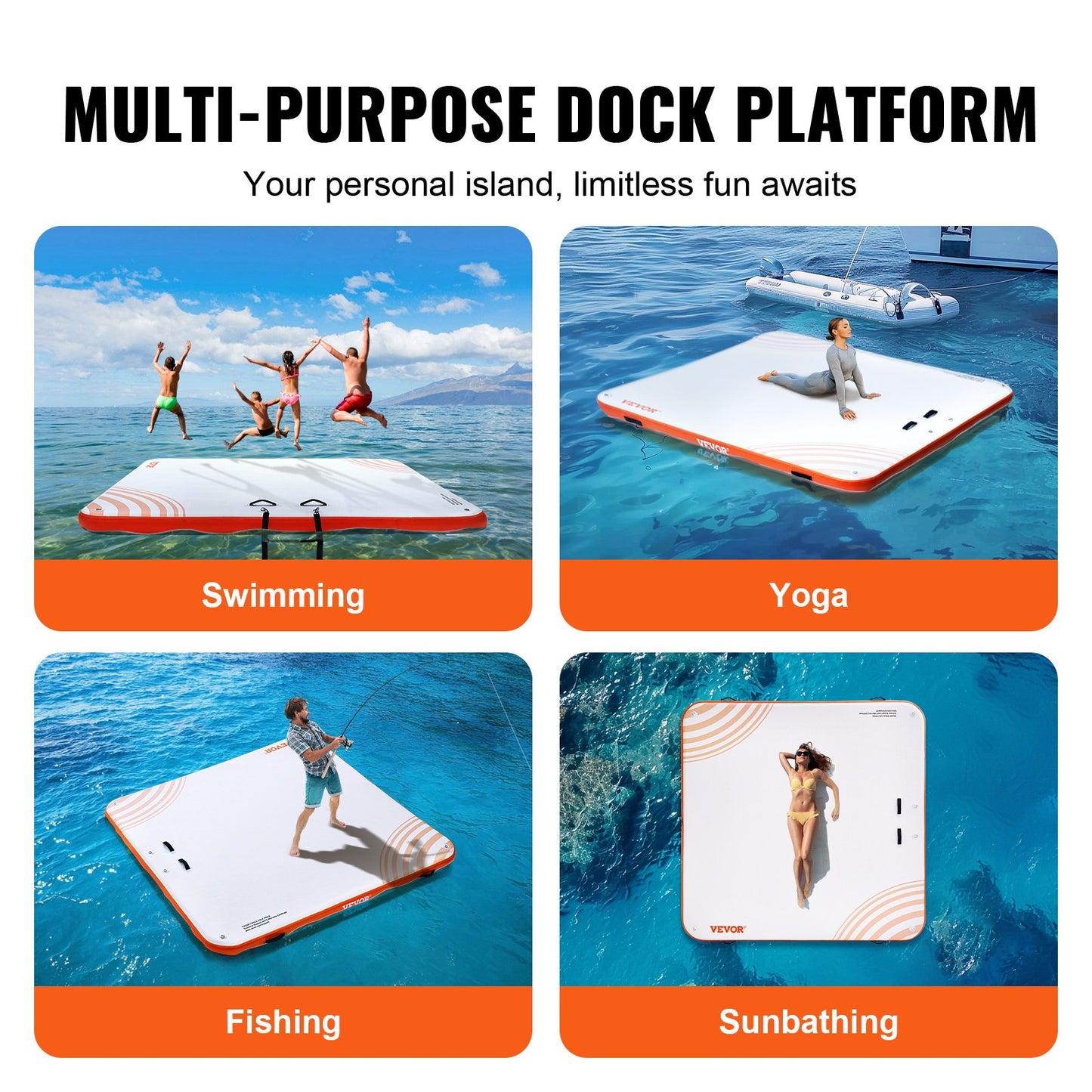 Inflatable Floating Dock,7 x 7FT Inflatable Dock Platform, Non-Slip Water Floating Dock Mat with Portable Carrying Bag & Detachable Ladder, Floating Platform Island Raft for Pool Beach Ocean