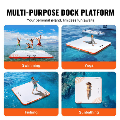 Inflatable Floating Dock,7 x 7FT Inflatable Dock Platform, Non-Slip Water Floating Dock Mat with Portable Carrying Bag & Detachable Ladder, Floating Platform Island Raft for Pool Beach Ocean