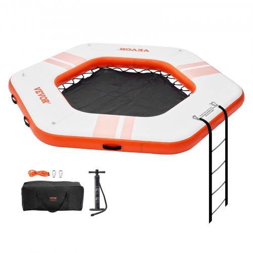 Inflatable Floating Dock, ø8.5FT Inflatable Dock Platform with ø5FT Trampoline Mesh Pool, Non-Slip Floating Platform Water Mat with Portable Bag & Detachable Ladder for Pool Beach Relaxation