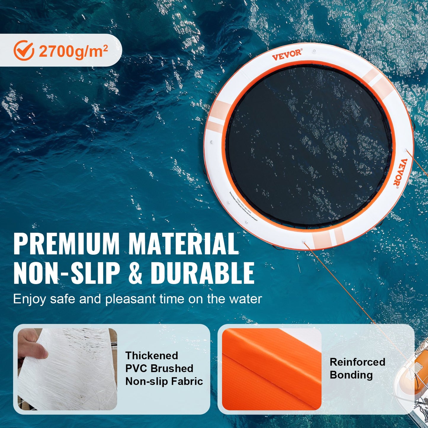 Uppblåsbar flytbrygga, ø8FT uppblåsbar bryggplattform med ø5FT studsmatta i nätpool, halkfri flytande plattform med vattenmatta med bärbar väska och avtagbar stege för avkoppling vid poolen och stranden