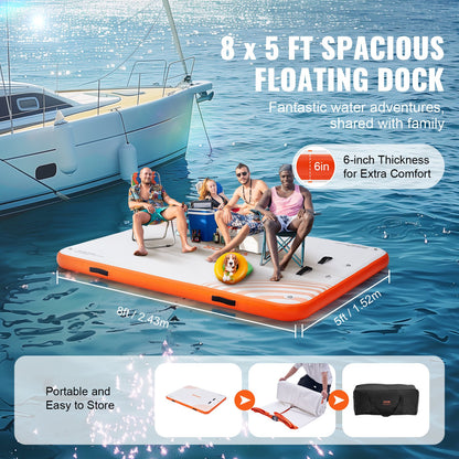 Inflatable Floating Dock, 8 x 5FT Inflatable Dock Platform, Non-Slip Water Floating Dock Mat with Portable Carrying Bag & Detachable Ladder, Floating Platform Island Raft for Pool Beach Ocean
