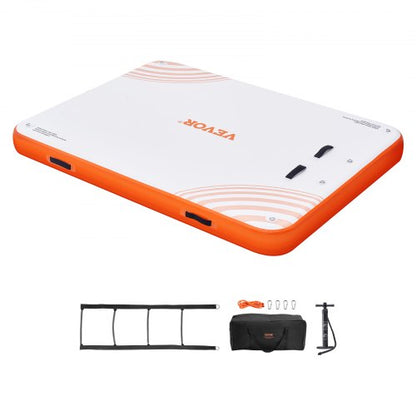 Uppblåsbar flytbrygga, 8 x 6FT uppblåsbar bryggplattform, halkfri vattenflytande bryggmatta med bärbar bärväska och avtagbar stege, flytande plattform ö flotte för pool strand hav