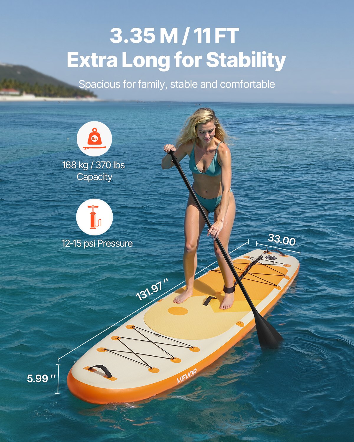 Inflatable Stand Up Paddle Board, 3.35m x 84cm x 15cm Wide Ultra-Light SUP Paddleboard, All Accessories Included, Pump, Paddle, Fin, Backpack, Ankle Leash, Strap, Non-slip Deck for Youth Adults
