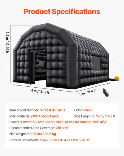 Inflatable Nightclub, 5 x 4 x 3.8 m Inflatable Party Tent with 680W Blower & Sandbag, Ventilated Blow up Night Club with 2 Windows, Air Cube House for Event Birthday Wedding Party