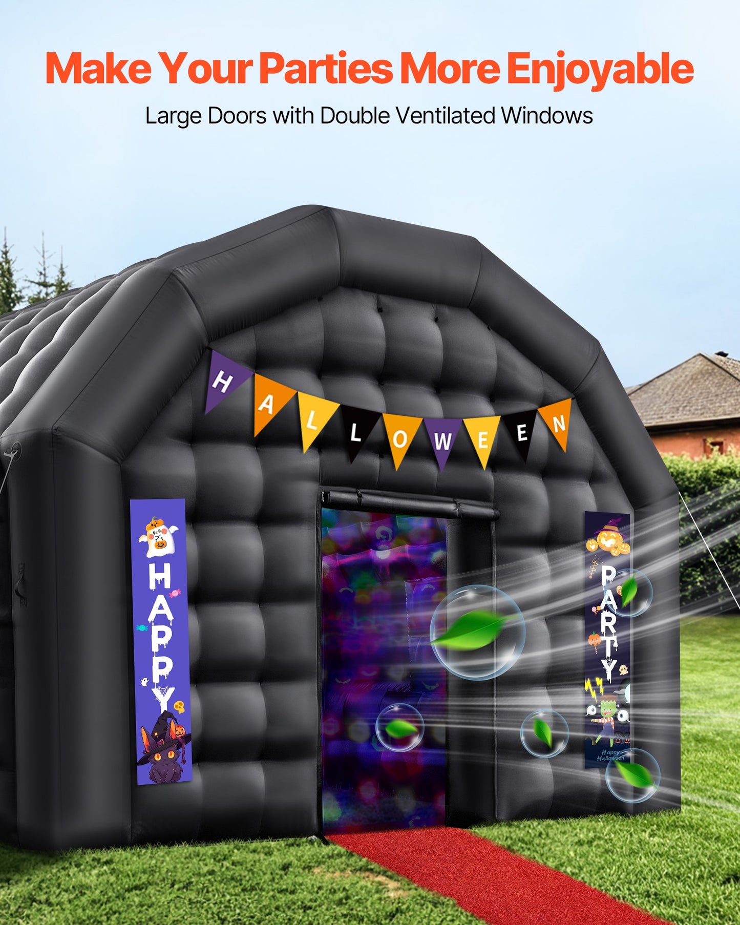 Inflatable Nightclub, 5.4 x 5 x 4.2 m Inflatable Party Tent with 680W Blower & Sandbag, Ventilated Blow up Night Club with 2 Windows, Air Cube House for Event Birthday Wedding Party